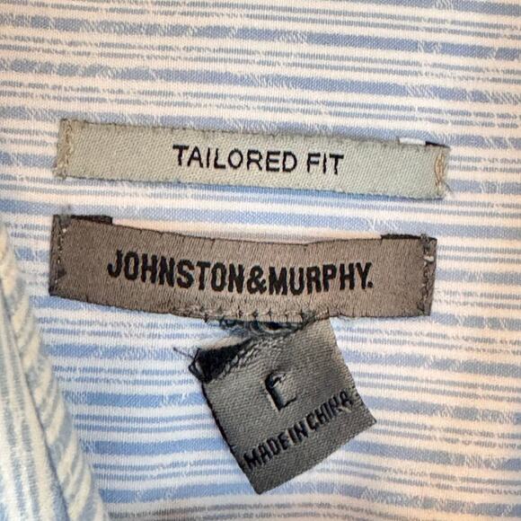 Johnson & Murphy Tailored Fit Mens Dress Shirt Light Blue Striped Floral Sz L - Picture 5 of 10